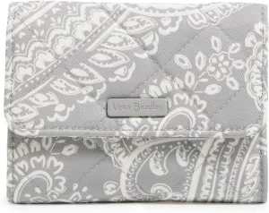 Vera Bradley Women's Performance Twill Riley Compact Wallet with RFID Protection, Cloud Gray Paisley, One Size