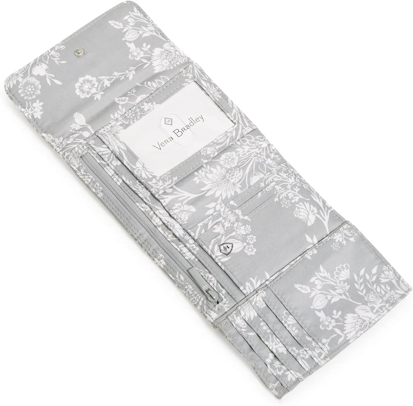 Vera Bradley Women's Performance Twill Riley Compact Wallet with RFID Protection, Cloud Gray Paisley, One Size