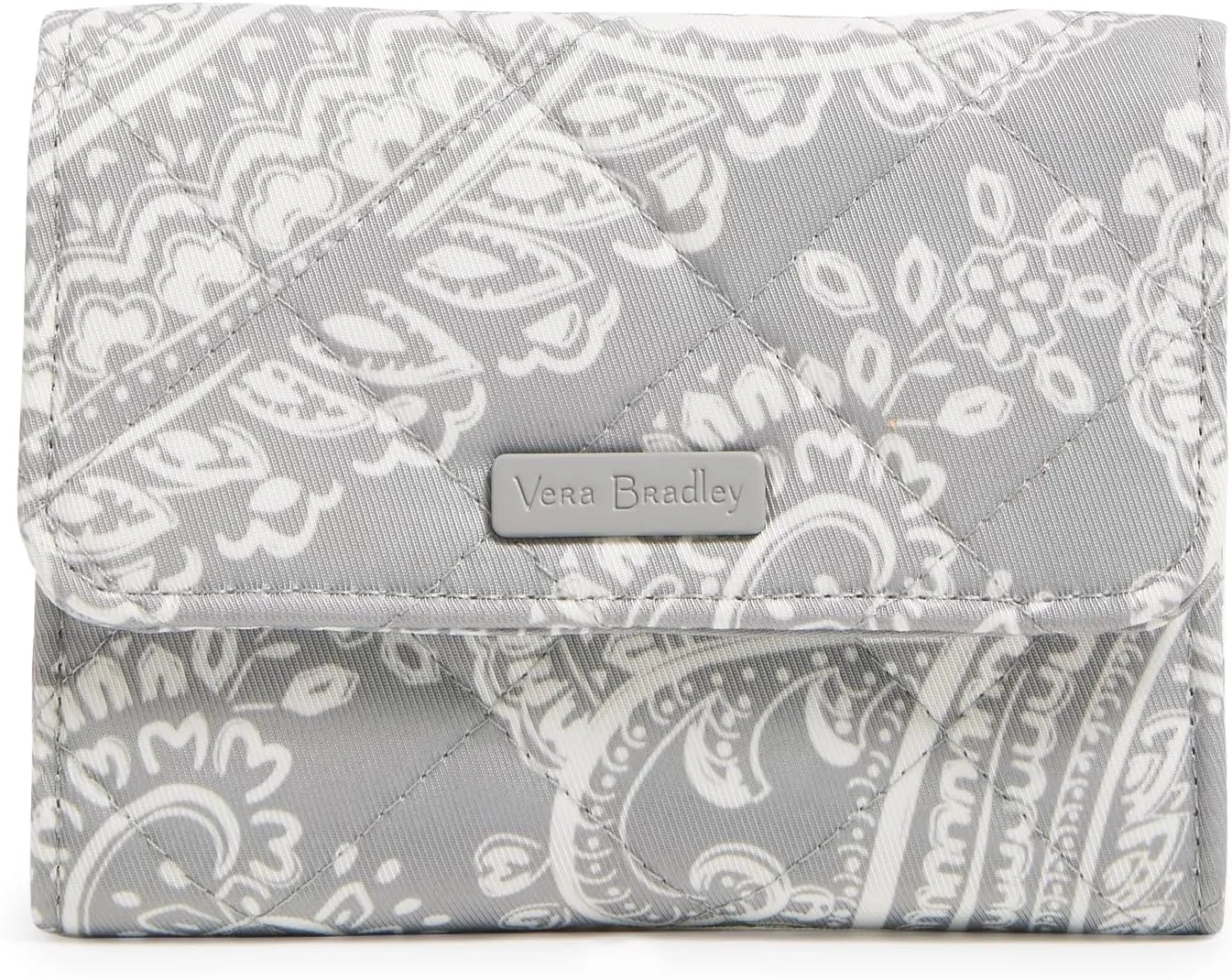 Vera Bradley Women's Performance Twill Riley Compact Wallet with RFID Protection, Cloud Gray Paisley, One Size
