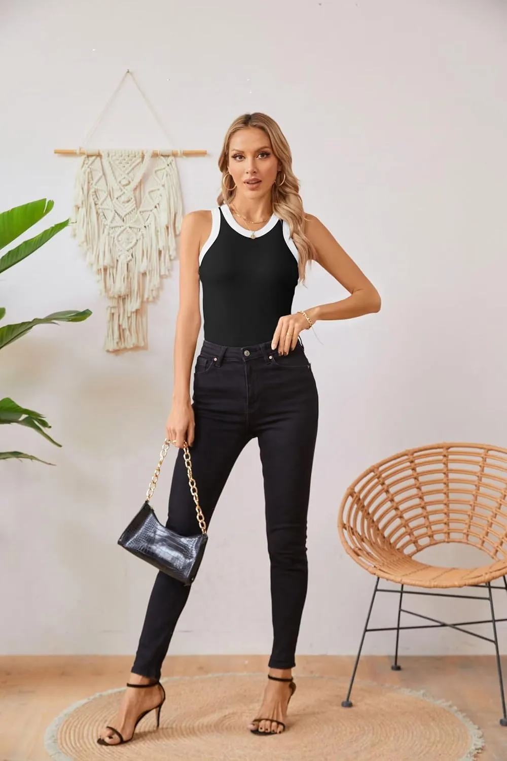 VICHYIE Women Tank Tops Summer Sleeveless Basic Cami Top Shirt Slim Knit Ribbed Racerback Blouses