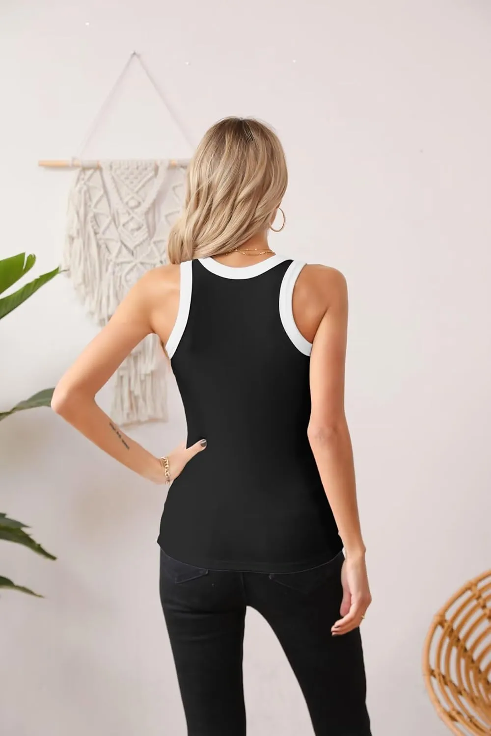 VICHYIE Women Tank Tops Summer Sleeveless Basic Cami Top Shirt Slim Knit Ribbed Racerback Blouses