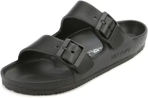 VICT POPU Womens Sandals Adjustable Double Buckle Strap Waterproof EVA Flat Slides