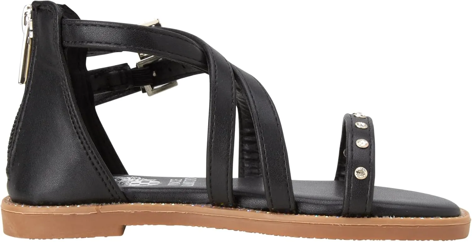 Vince Camuto Girls' Sandals - Open Toe Summer Shoes Flat Strappy Gladiator Sandals with Back Zipper and Adjustable Buckles