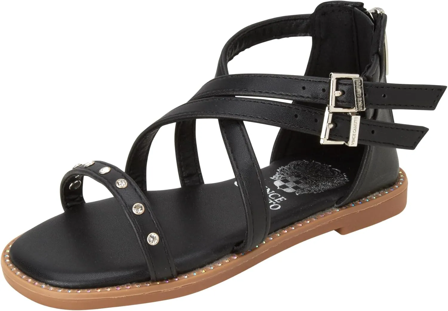 Vince Camuto Girls' Sandals - Open Toe Summer Shoes Flat Strappy Gladiator Sandals with Back Zipper and Adjustable Buckles
