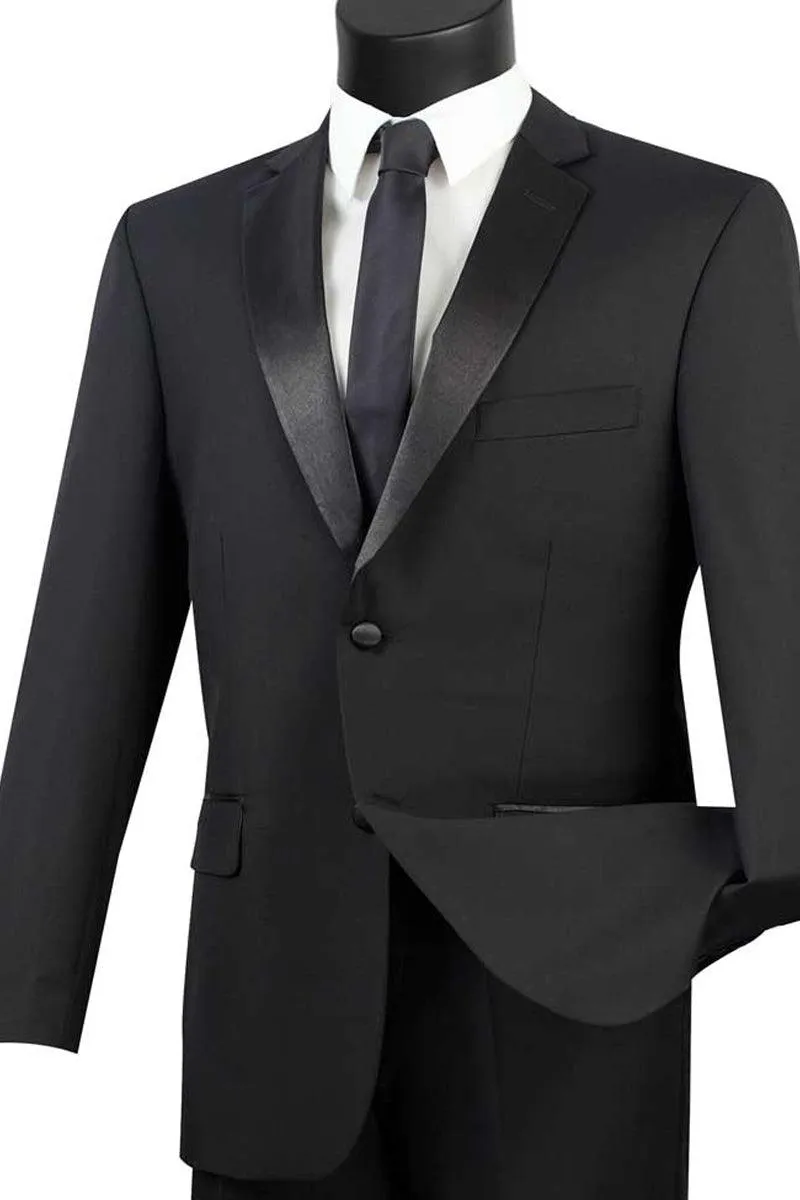 Vinci Men's Black 2 Button Modern Fit Tuxedo