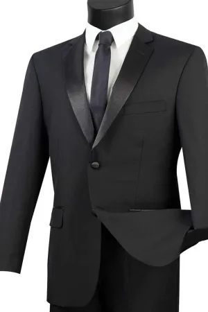 Vinci Men's Black 2 Button Modern Fit Tuxedo