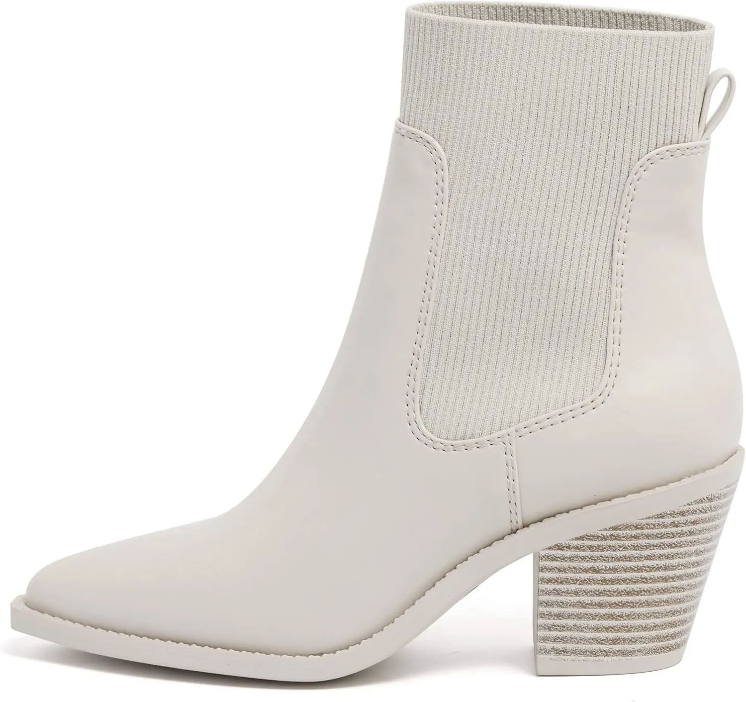 vodvob Womens Ankle Boots Slip on Pointed Toe Chunky Block Heel Elastic Panel Casual Chelsea Suede Booties