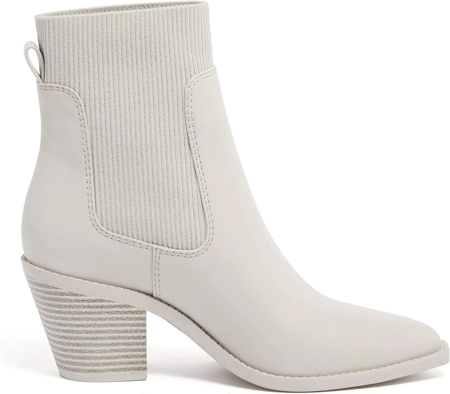 vodvob Womens Ankle Boots Slip on Pointed Toe Chunky Block Heel Elastic Panel Casual Chelsea Suede Booties