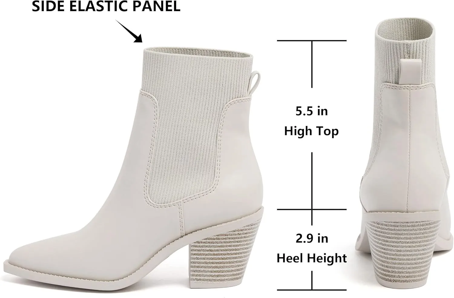 vodvob Womens Ankle Boots Slip on Pointed Toe Chunky Block Heel Elastic Panel Casual Chelsea Suede Booties