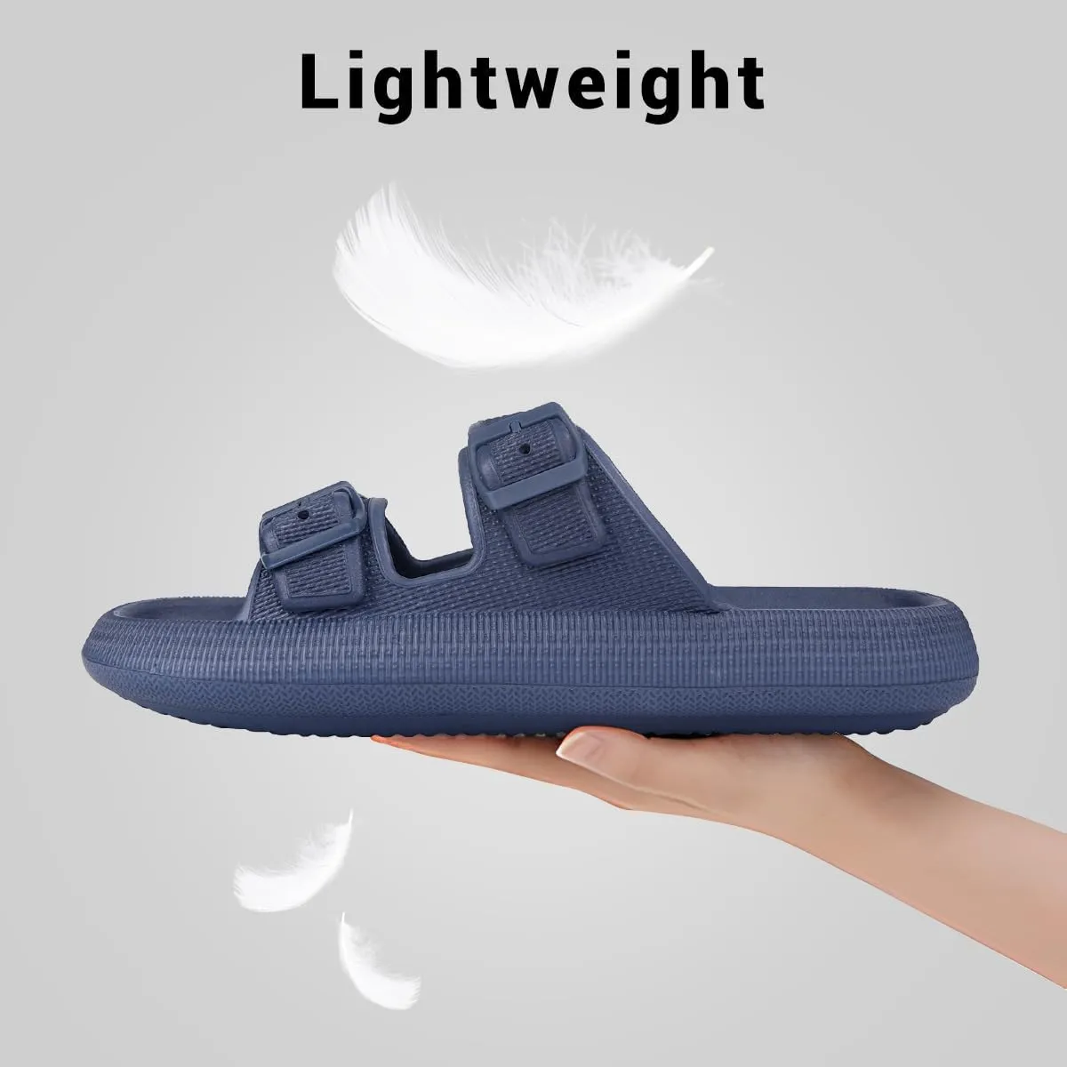 VONMAY Comfort Sandals for Women and Men Pillow Slippers Double Buckle Quick Dry Adjustable Slides Cushioned Thick Sole EVA Flat Sandals