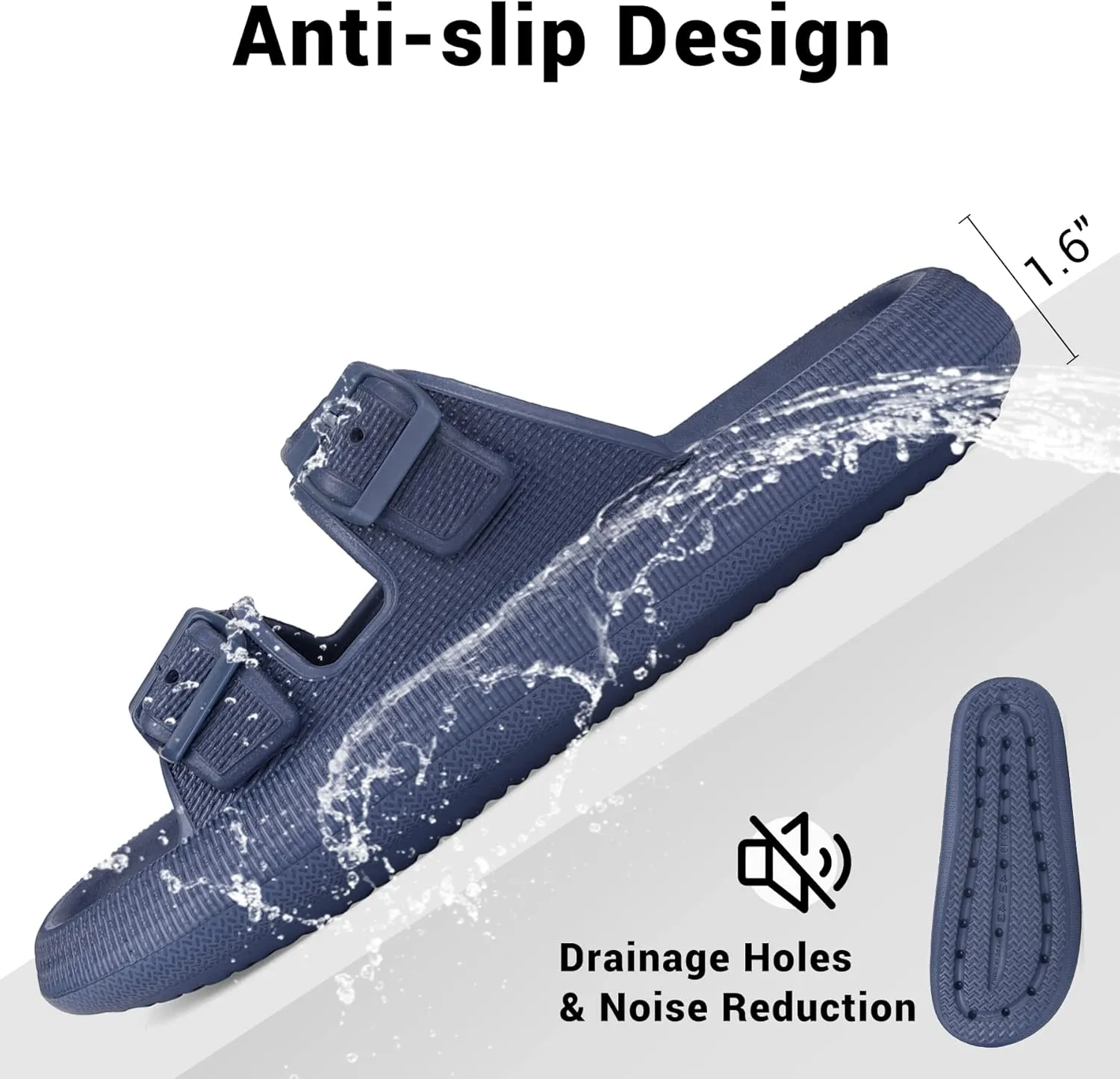 VONMAY Comfort Sandals for Women and Men Pillow Slippers Double Buckle Quick Dry Adjustable Slides Cushioned Thick Sole EVA Flat Sandals