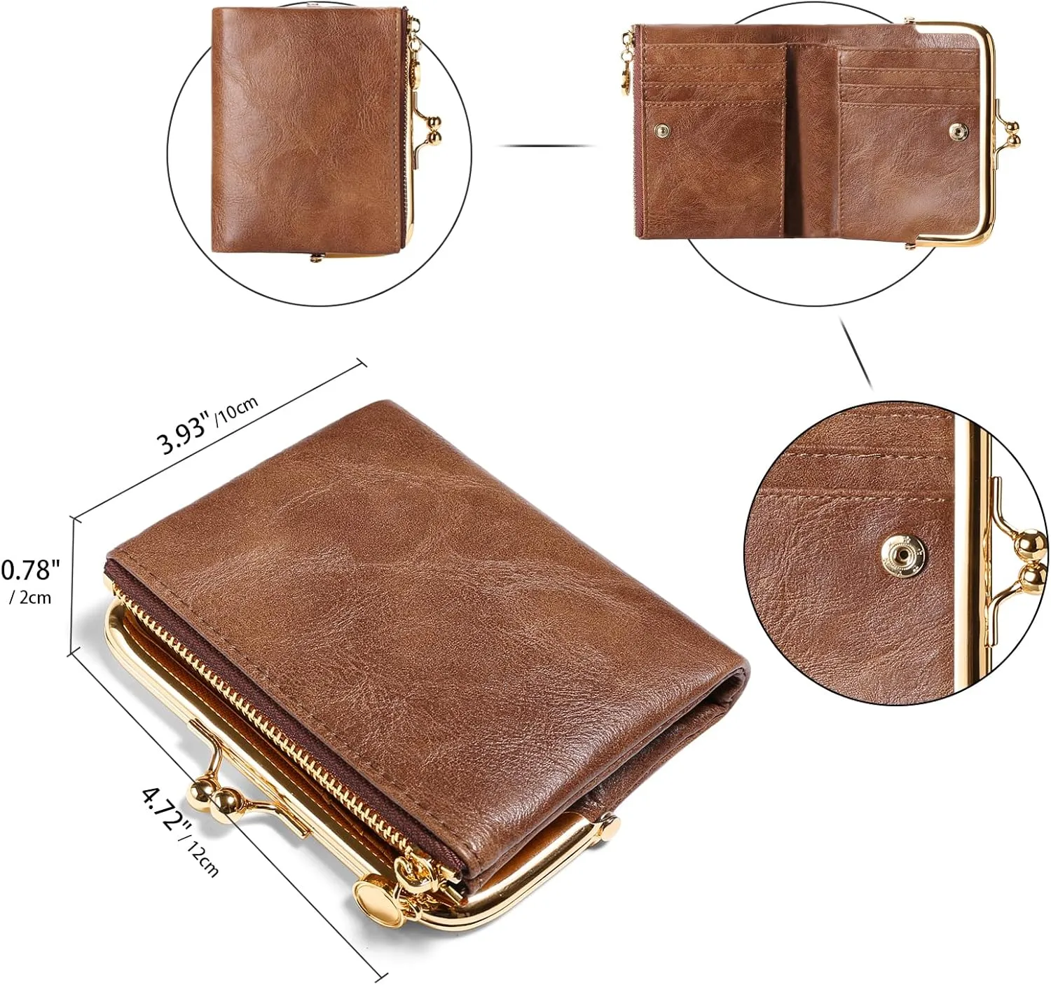 Wallet Women Small RFID Blocking Bifold Leather Wallets for Women Vintage Coin Purse With Zipper and Kiss Lock
