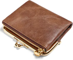 Wallet Women Small RFID Blocking Bifold Leather Wallets for Women Vintage Coin Purse With Zipper and Kiss Lock