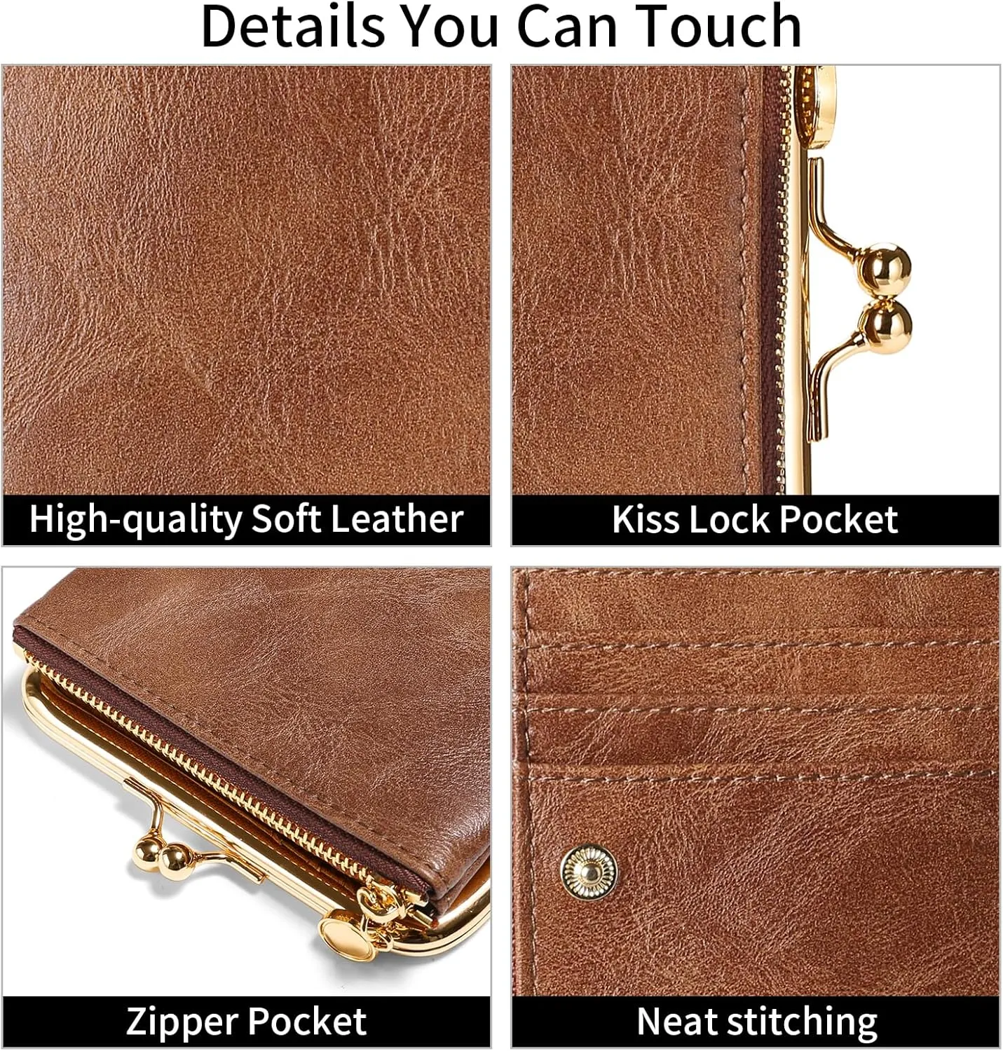 Wallet Women Small RFID Blocking Bifold Leather Wallets for Women Vintage Coin Purse With Zipper and Kiss Lock