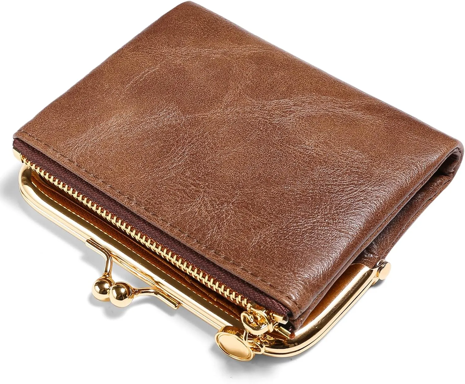 Wallet Women Small RFID Blocking Bifold Leather Wallets for Women Vintage Coin Purse With Zipper and Kiss Lock