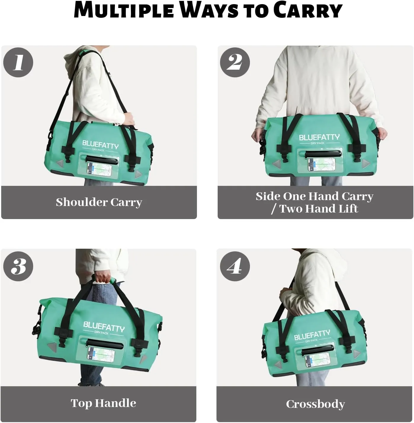 Waterproof Motorcycle Duffel Bag Roll Top Dry Duffel Bag with Quick-fixed Straps for Rafting, Boating, Kayaking, Travel, 50L(Ocean Green)