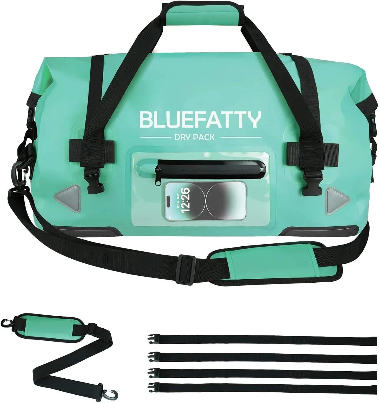 Waterproof Motorcycle Duffel Bag Roll Top Dry Duffel Bag with Quick-fixed Straps for Rafting, Boating, Kayaking, Travel, 50L(Ocean Green)