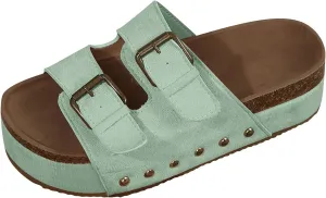 Wedge Sandals for Women Dressy Platform Slides Double Buckle Adjustable Open Toe Sandals with Soft Lining & Memory Foam Comfortable Beach