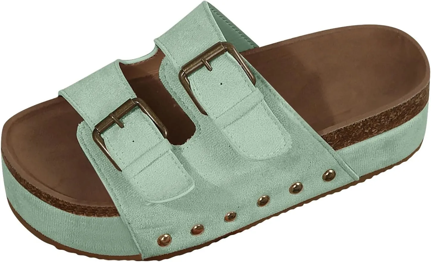 Wedge Sandals for Women Dressy Platform Slides Double Buckle Adjustable Open Toe Sandals with Soft Lining & Memory Foam Comfortable Beach