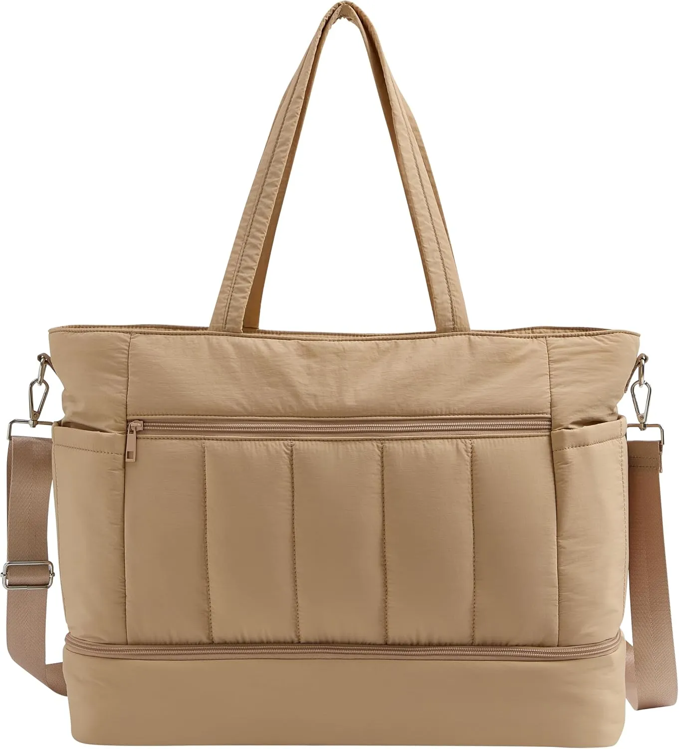 Weekender Bags for Women, Large Capacity Carry On Duffle Bag with Shoe Compartment & Wet Pocket - TSA-Approved Personal Item Bag for Air Travel, Gym, Hospital, Water-Resistant Puffer Tote (Brown)