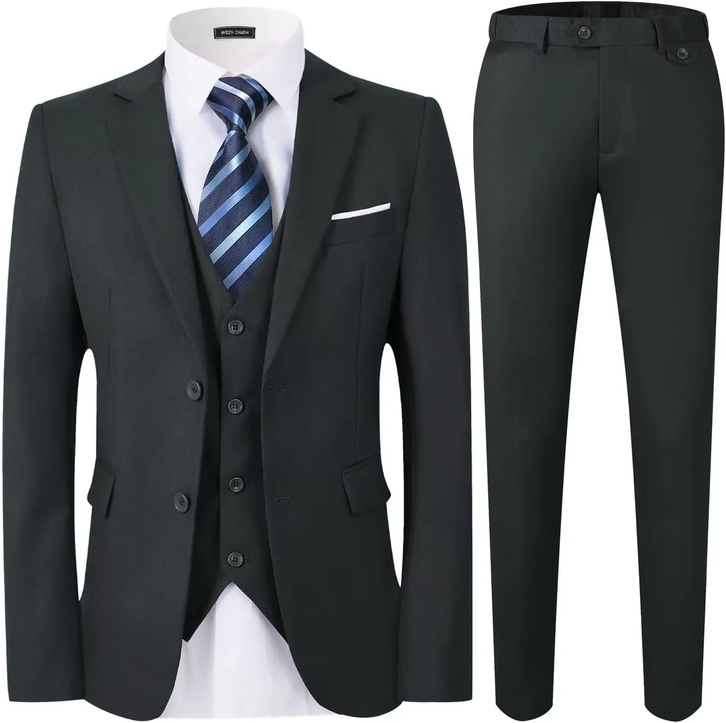 WEEN CHARM Men's 3-Piece Slim Fit Suit Set-2-Button Blazer,Vest & Pants-Formal Wedding,Prom,Party & Business Tuxedo
