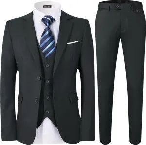 WEEN CHARM Men's 3-Piece Slim Fit Suit Set-2-Button Blazer,Vest & Pants-Formal Wedding,Prom,Party & Business Tuxedo