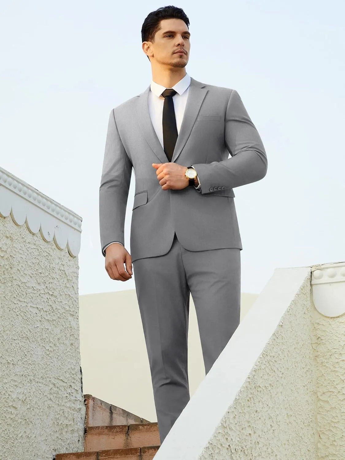 WEEN CHARM Men's Suits Slim Fit 2 Piece One Button Blazer Jacket Wedding Prom Tuxedo Pants Set