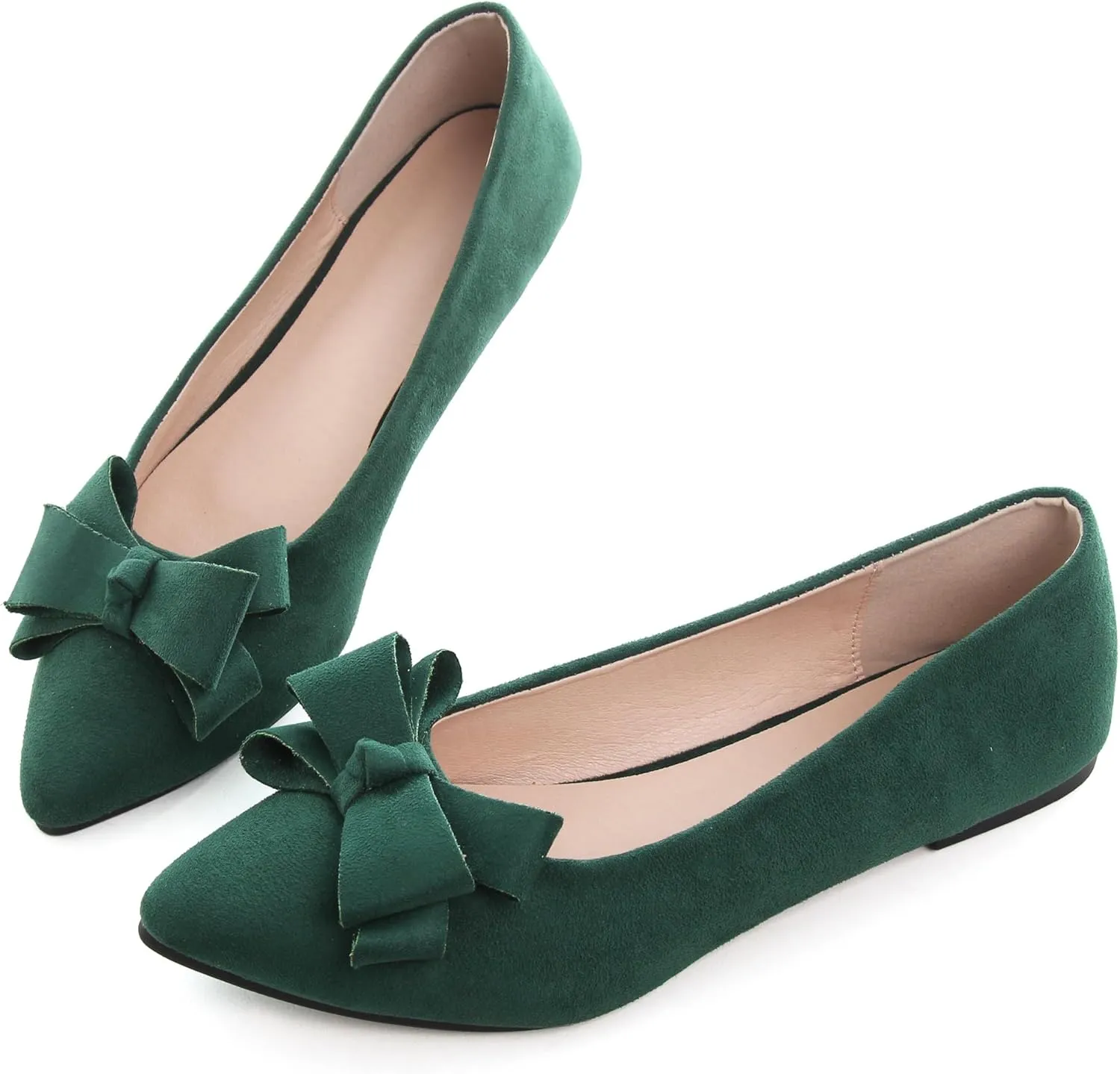 WENJIAZHIZHI Flat Dress Shoes Women Comfortable Ballet Flats Slip On Pearls Knot Dressy Shoes Pointed Toe