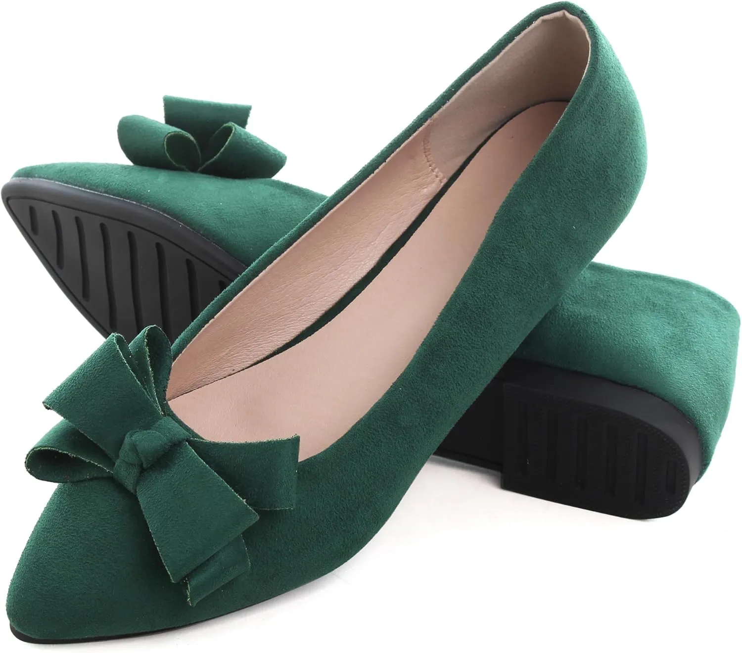 WENJIAZHIZHI Flat Dress Shoes Women Comfortable Ballet Flats Slip On Pearls Knot Dressy Shoes Pointed Toe