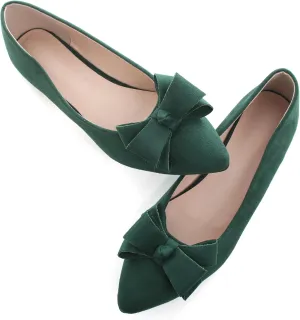 WENJIAZHIZHI Flat Dress Shoes Women Comfortable Ballet Flats Slip On Pearls Knot Dressy Shoes Pointed Toe