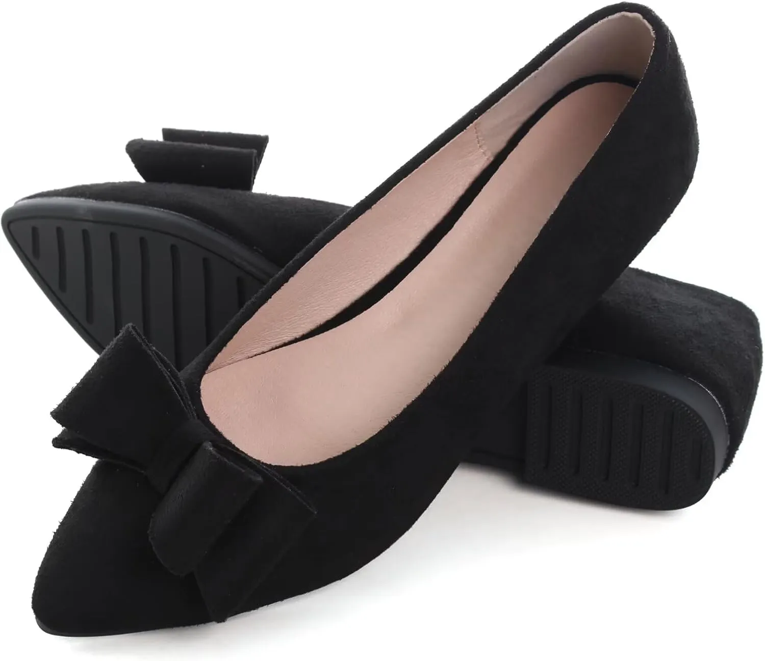 WENJIAZHIZHI Womens Pointy Toe Ballet Flats with Bowknot Comfortable Wedding Dress Loafers Walking Shoes Easy Slip-ons
