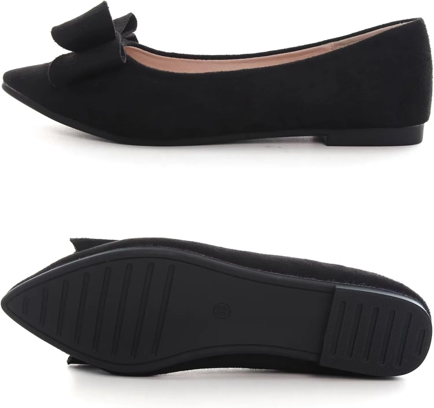 WENJIAZHIZHI Womens Pointy Toe Ballet Flats with Bowknot Comfortable Wedding Dress Loafers Walking Shoes Easy Slip-ons