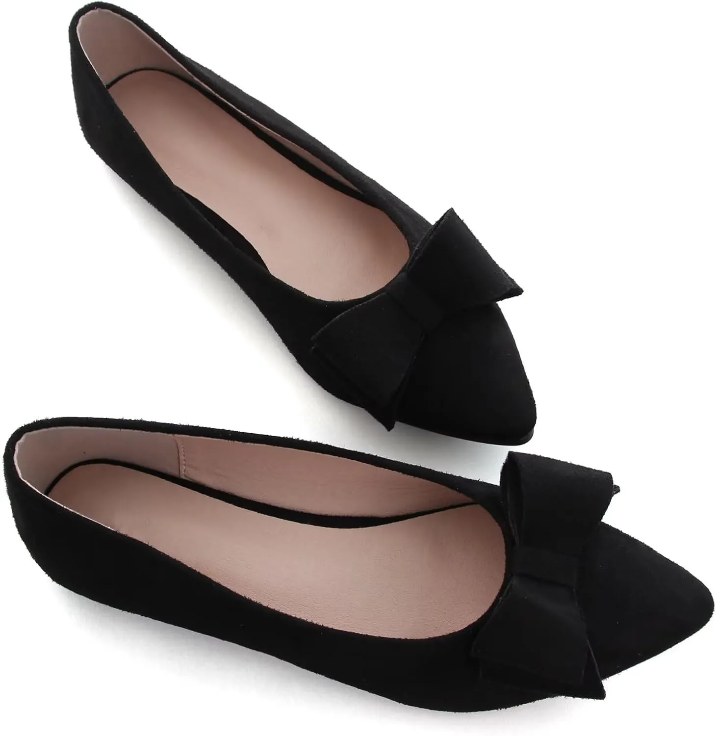 WENJIAZHIZHI Womens Pointy Toe Ballet Flats with Bowknot Comfortable Wedding Dress Loafers Walking Shoes Easy Slip-ons