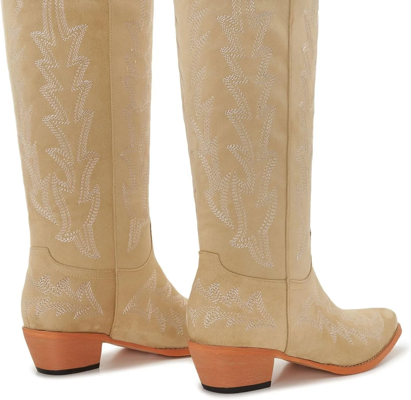 Wide Calf Cowboy Boots Women Plus Size Ladies Cowgirl Boots Knee High Tall Western Style Slip On Pointed Toe Chunky Low Heel