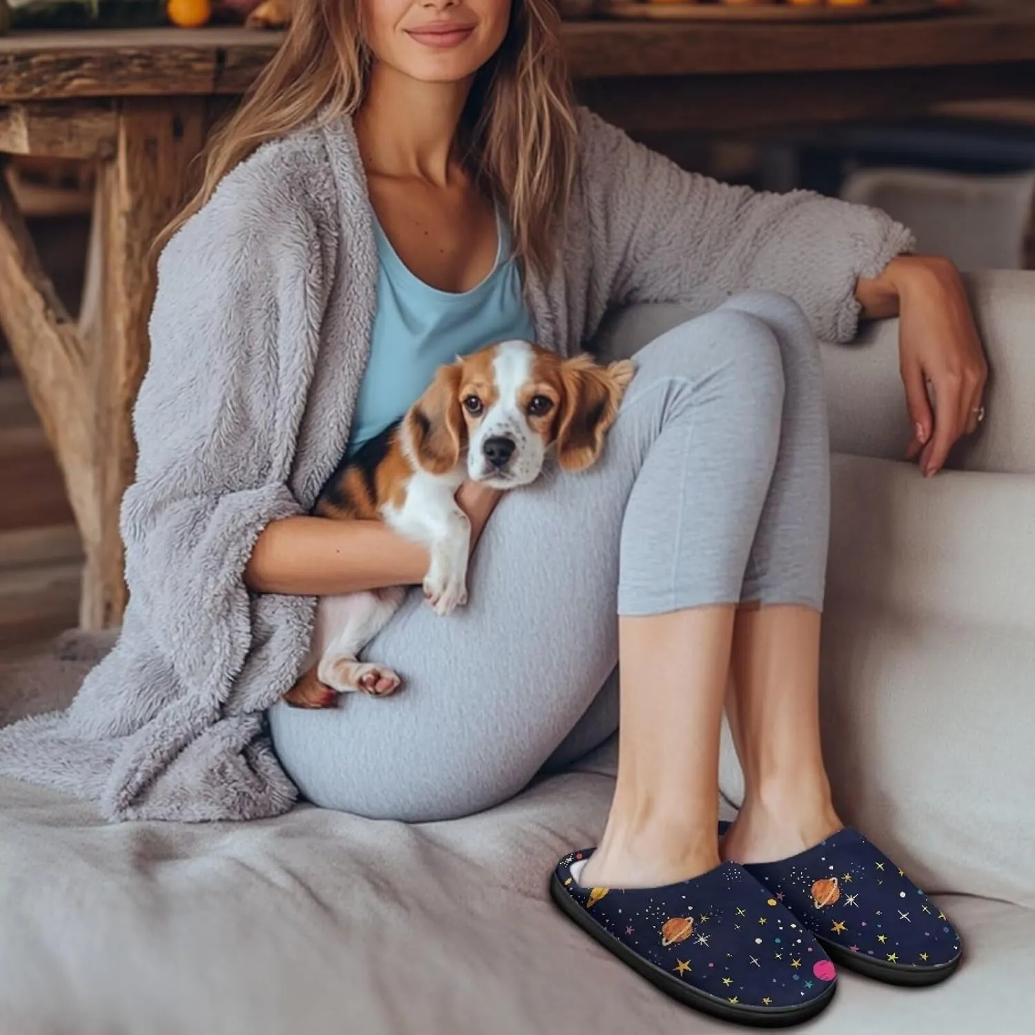 Winter Slippers for Women Men Lightweight Slip-on House Slippers Indoor Fluffy Shoes Size 34-50