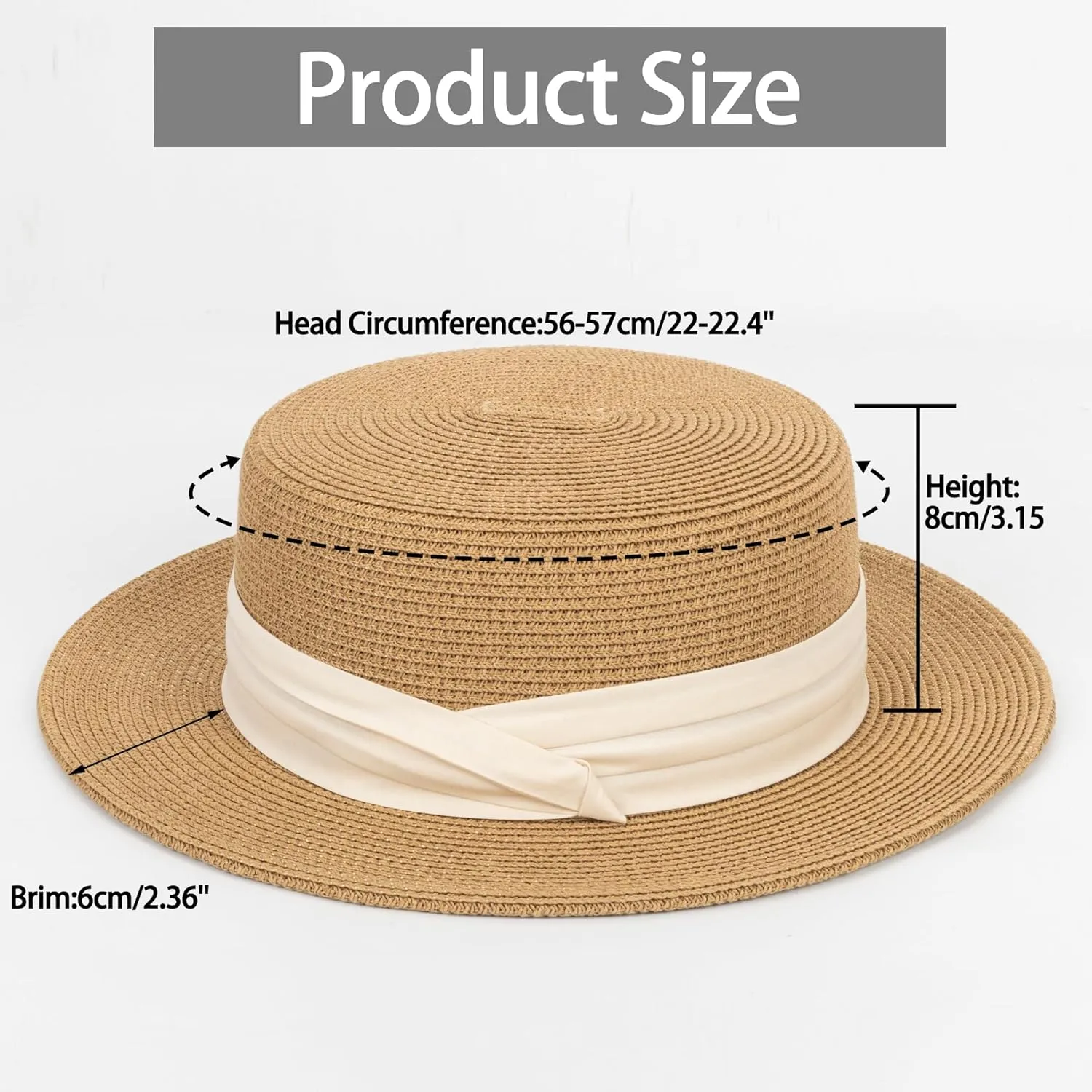 Women Beach Straw Sun Hat - Summer Classic Boater Sun Hat Panama Short Brim Fedora for Party Travel(S/M)