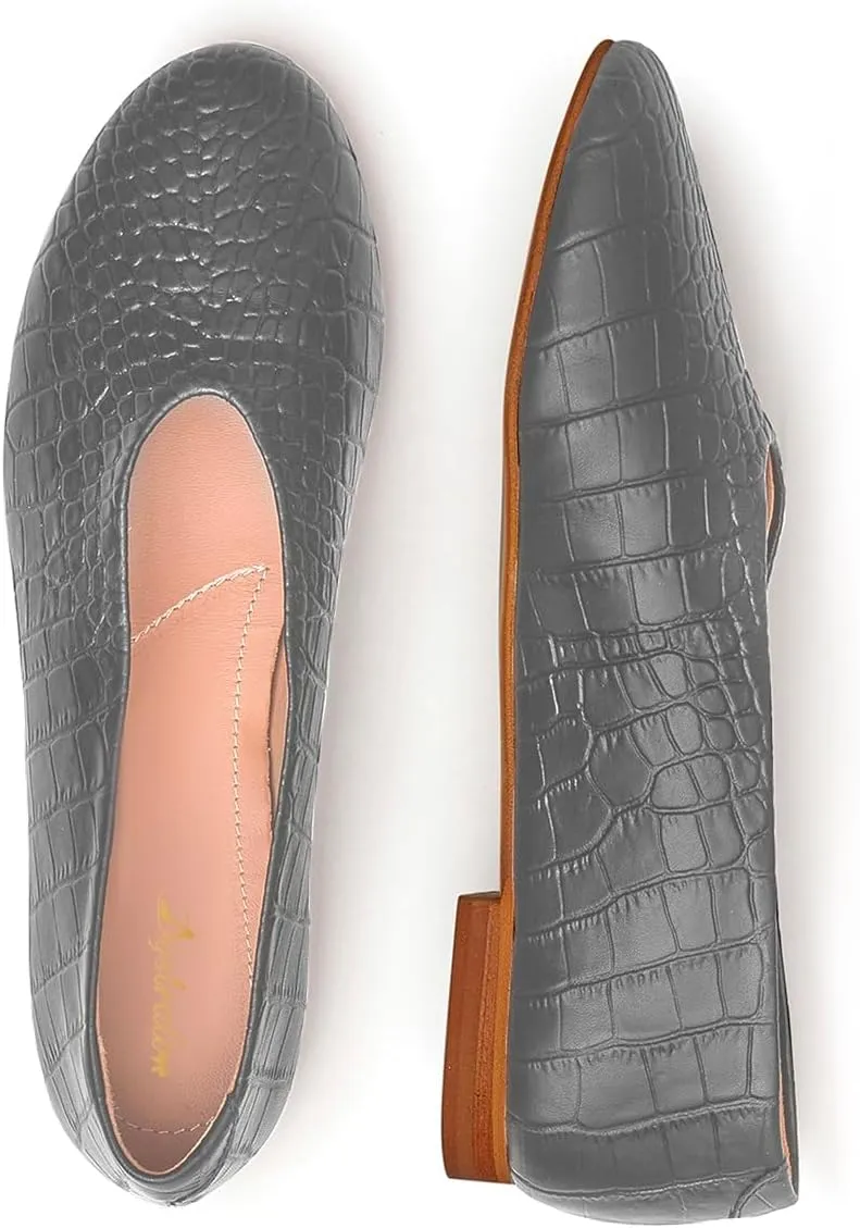 Women Flat Penny Loafers Closed Round Toe Slip On Loafer Flats Matte Leather Crocodile Ballet Flats for Daily Casual Office Work Flat Shoes Club Driver Flats Comfort Spring Size 4-11 M US
