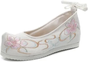Women Hanfu Shoes Chinese Embroidered Flower Flat Retro Vintage Handmade Floral Embroidery Shoes for Women Ballet Mary Jane Flat Shoes