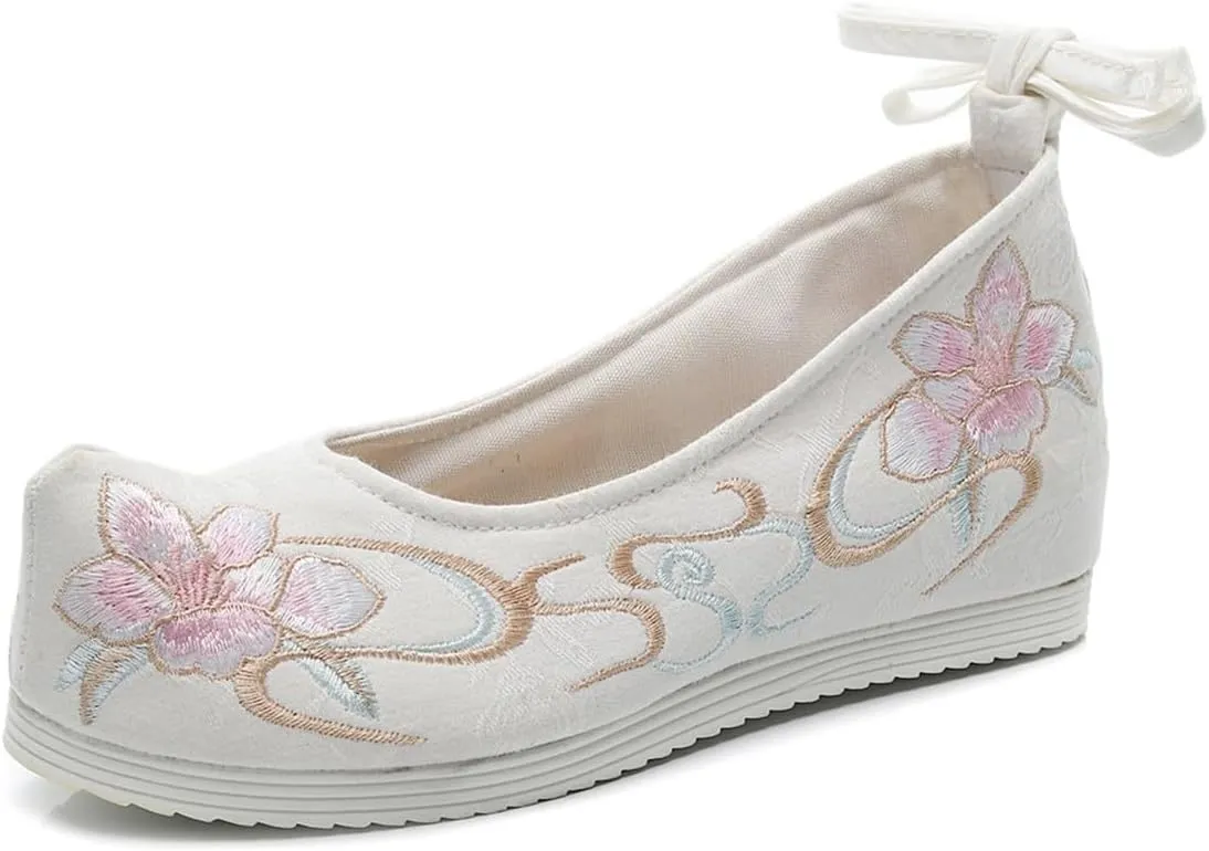 Women Hanfu Shoes Chinese Embroidered Flower Flat Retro Vintage Handmade Floral Embroidery Shoes for Women Ballet Mary Jane Flat Shoes