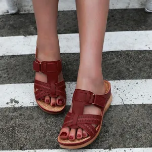 Women Orthopedic Wedge Sandals Summer Comfy Peep Toe Slides Sandals Mules Loafers Vintage Indoor Outdoor Beach Slippers Shoes,Wine red,US7.5/EU39