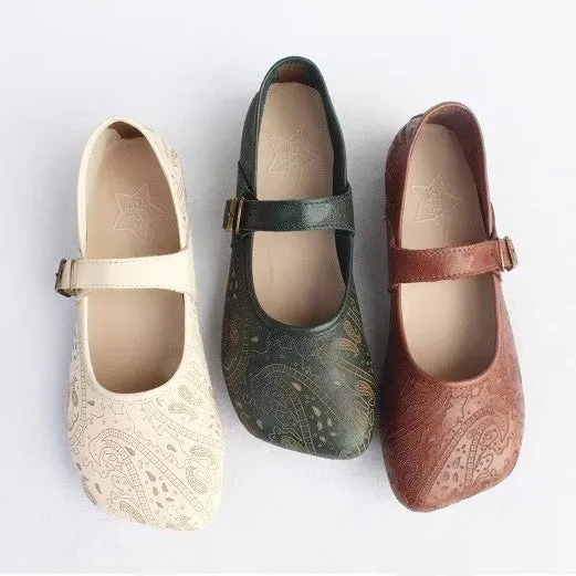Women Retro Print Breathable Flat Handmade Shoes