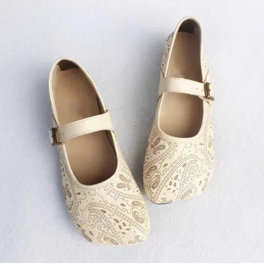 Women Retro Print Breathable Flat Handmade Shoes