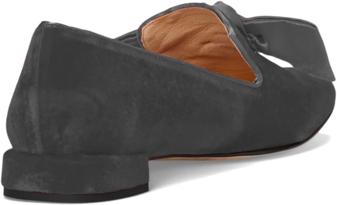 Women Velvet Bow Flats Closed Square Toe Slip On Flat Penny Loafers Comfort Bow-Knot Ballet Flats Office Ladies Work Flat Heel Dress Shoes Fashion Casual Club Driver Flats Fall 4-11 M US