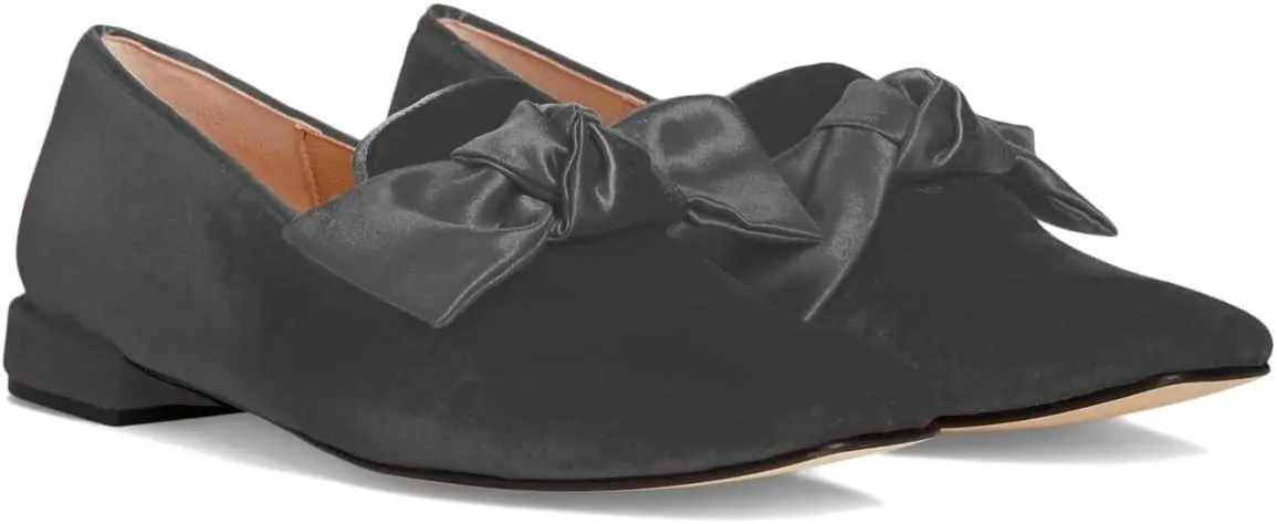 Women Velvet Bow Flats Closed Square Toe Slip On Flat Penny Loafers Comfort Bow-Knot Ballet Flats Office Ladies Work Flat Heel Dress Shoes Fashion Casual Club Driver Flats Fall 4-11 M US