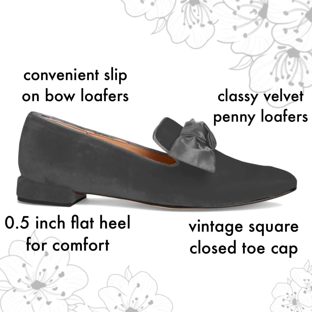 Women Velvet Bow Flats Closed Square Toe Slip On Flat Penny Loafers Comfort Bow-Knot Ballet Flats Office Ladies Work Flat Heel Dress Shoes Fashion Casual Club Driver Flats Fall 4-11 M US