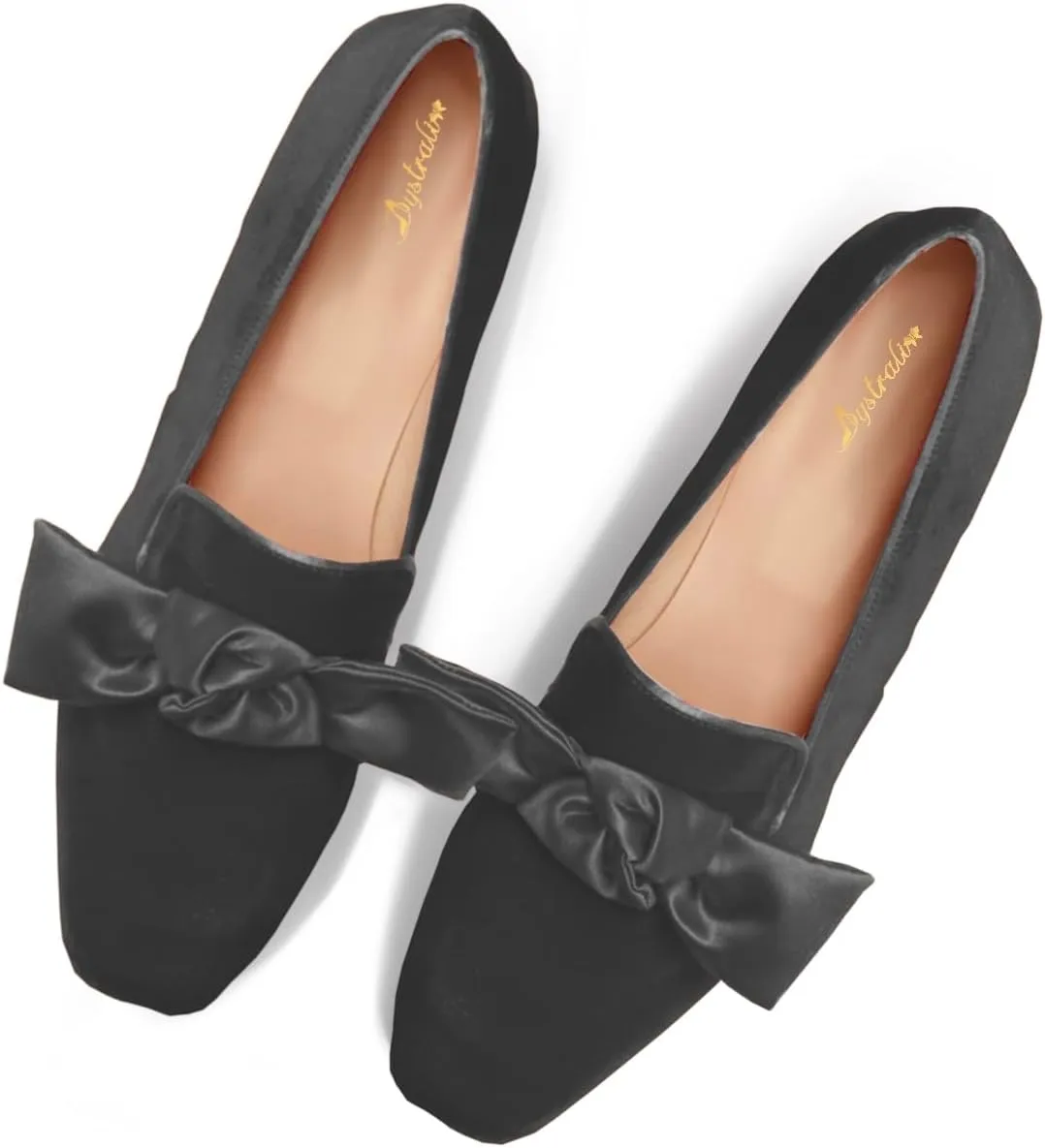 Women Velvet Bow Flats Closed Square Toe Slip On Flat Penny Loafers Comfort Bow-Knot Ballet Flats Office Ladies Work Flat Heel Dress Shoes Fashion Casual Club Driver Flats Fall 4-11 M US