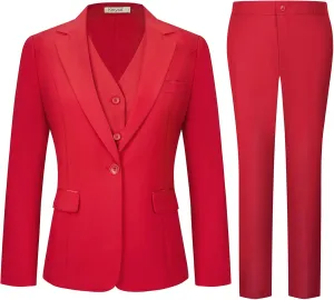 Women's 3 Piece Suit Lady Business Casual Office One Button Slim Fit Blazer Jacket Vest Pants Set