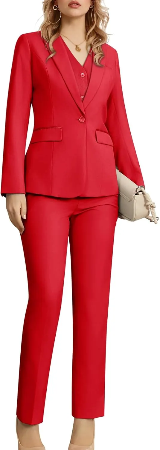 Women's 3 Piece Suit Lady Business Casual Office One Button Slim Fit Blazer Jacket Vest Pants Set