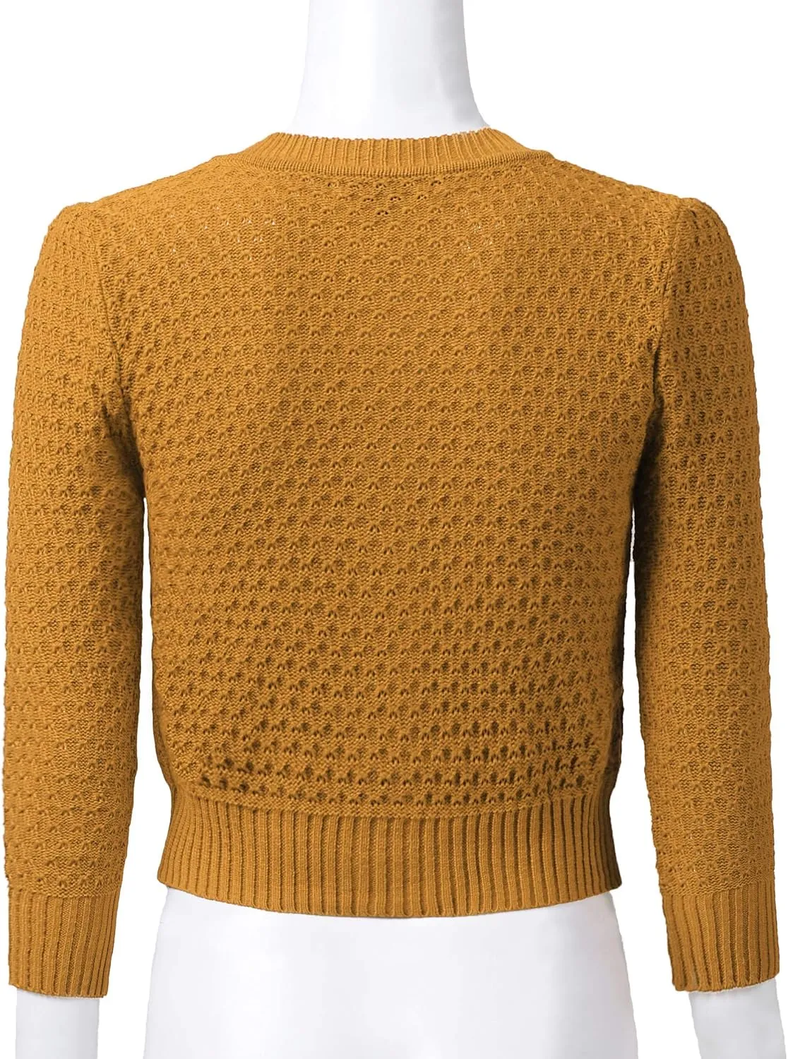 Women's 3/4 Sleeve Crew Neck Button Down Cotton Knit Cropped Cardigan Sweater (S-3XL)
