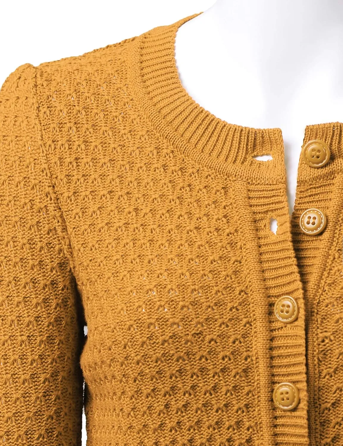 Women's 3/4 Sleeve Crew Neck Button Down Cotton Knit Cropped Cardigan Sweater (S-3XL)